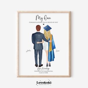 Girlfriend Graduation Gifts from Boyfriend, Cute Custom Couple Graduation Portrait Print Poster, High School, College Graduation 2025 Gift