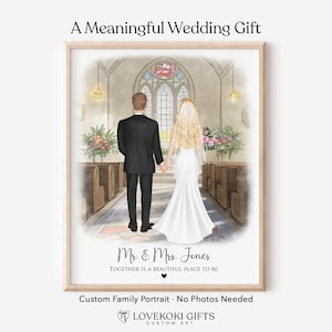 Bride and Groom Wedding Portrait, Personalized Couple Gift, Mr and Mrs, Digital Print