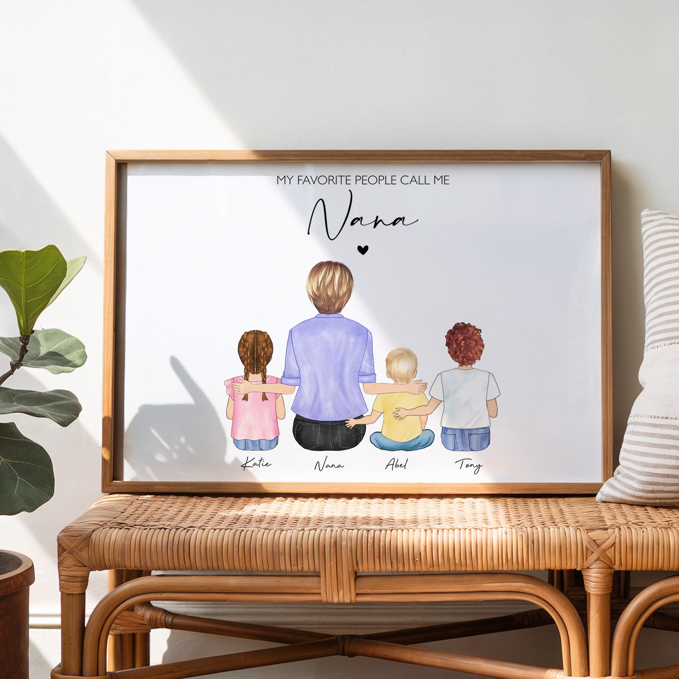 Nana Grandchildren Portrait, Personalized Present From Grandkids