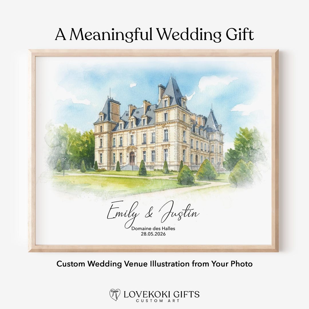 Custom Watercolor Wedding Venue Illustration, 1st Anniversary Gift ...