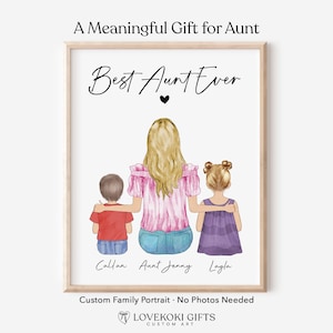 Aunt Gift from Niece or Nephew, Personalized Mothers Day Gift for Auntie, Custom Portrait Wall Art, Birthday, Best Aunt Ever Print