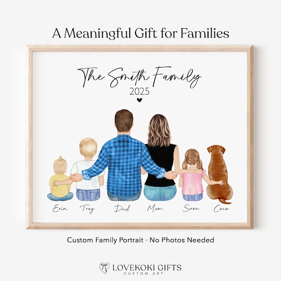 Custom Family Portrait with Pets Framed Wall Art, Personalized Mom Mothers Day Gift, Family Gifts for Parents, Husband Wife Gift, Keepsake
