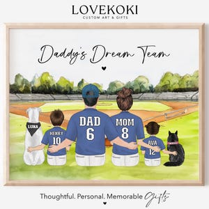 Équipe de rêve de papa, cadeau personnalisé pour la fête des pères, portrait de famille baseball personnalisé, cadeau pour papa ou maman de baseball, impression d'art numérique