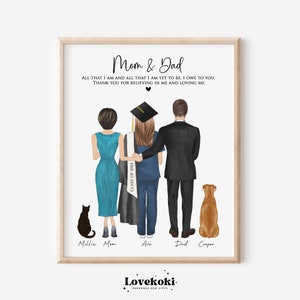 Pôster de enfermeira graduada com pais e animais de estimação, presentes de agradecimento para mãe e pai, cartão de agradecimento, impressão personalizada de formatura digital da faculdade 2025