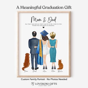 Graduation Gift for Parents from Daughter or Son, Custom Graduation Portrait, Class of 2026 Cap and Gown Print