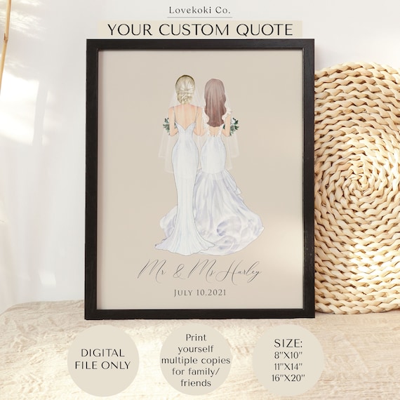 Best Wedding Gifts For Lesbian Couples in 2024 10 Mrs and Mrs Gift, Wedding Portrait Print, Wedding Gift for Lesbian Couple, Personalized Gay Wedding Gift,lesbian Anniversary Gift,gay Couple - Etsy UK