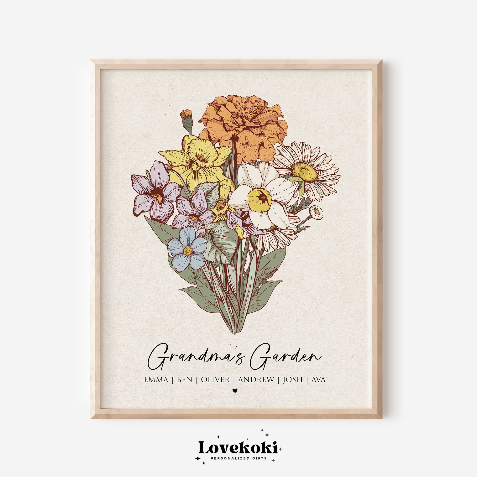 Christmas Gifts for Mom、Grandma, Customized Birth Month Flower Mother's  Garden、Grandma's Garden, Custom Canvas with Names Wall Art Birthday Gifts