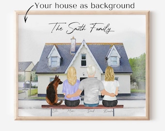 Custom Family Portrait with House, Mother's Day Family Gift, Personalized House Warming Gift, First Home Owner Gift, Mother's Day Card