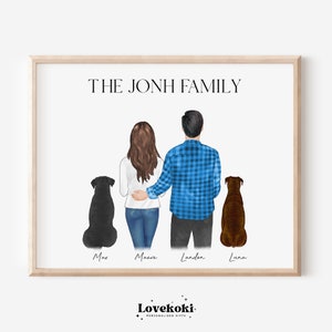 Personalized Couple Dog Print, Mother's Day Gift for her, Custom Couple Portrait with Pet, Fur Family Print, Gift for Dog Mom Dog Dad