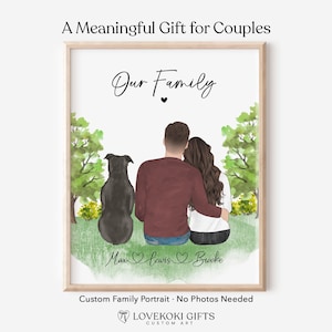 Custom Couple with Pets Portrait, Family with Dog Cat Print, Personalized Mothers Day Gift for Her, Pet Lover Couple Gift, Dog Family Art