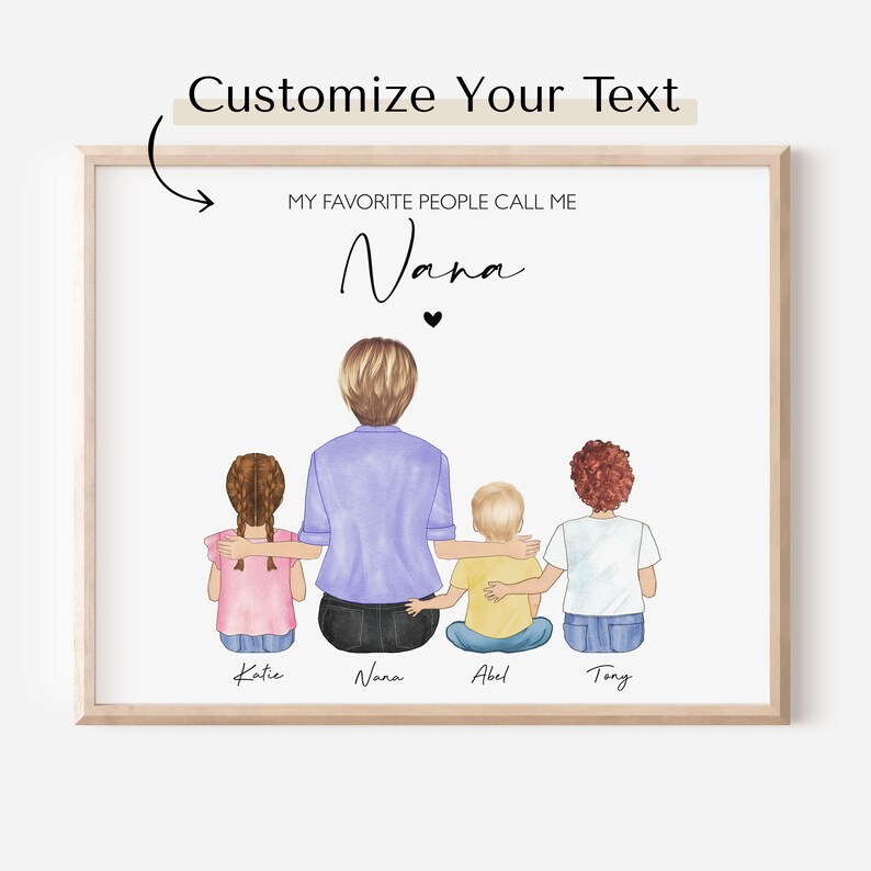 Christmas Gift for Nana, Personalized Grandma gift from Grandkids, Grandparents and Grandchildren custom wall art, Family Portrait Print 