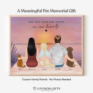 Dog Memorial Print for Couple, Watercolor Portrait with Pets, Sympathy Pet Loss, Remembrance Dog Owner Gifts