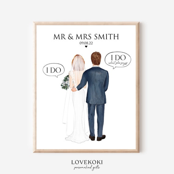 Funny Wedding Gift for Couple, Custom Bride Groom Portrait