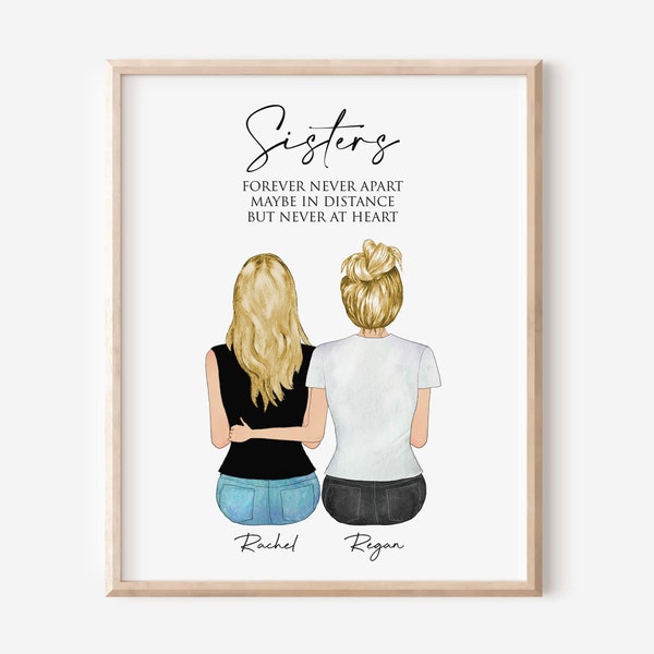 Personalized Birthday gift for Sister, Big sister small sister wall art personalized print, Custom Sister Mother's Day Gift,Best Cousin Gift