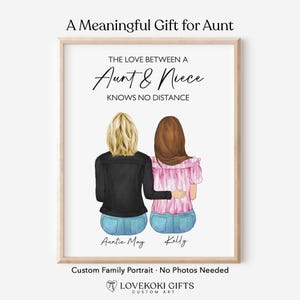 Retrato personalizado em aquarela de tia, sobrinha e sobrinho, ilustração de família, presente de Dia das Mães para a tia, presente de aniversário personalizado para a tia, presente para a irmã