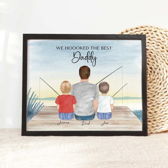 Fathers Day Gift for Dad Fishing,personalized Fishing Portrait,grandpa Gift  Fishing Print,hooked on Dad,custom Family Fishing Lover Wall Art -  UK