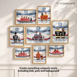 Retrato familiar de hockey personalizado, arte de pared personalizado del equipo de ensueño, regalos para papá y mamá aficionados al hockey, regalo para esposo y esposa, regalo para amantes del hockey imagen 2