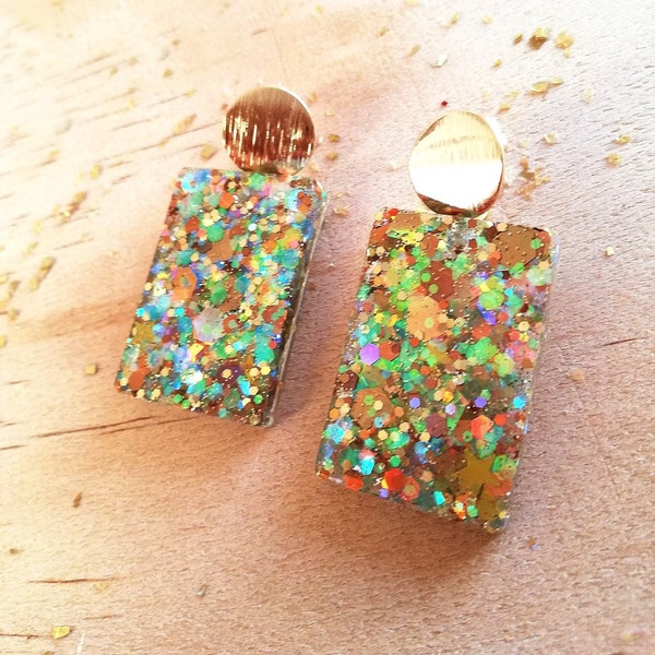 Boucles d'oreilles résine à paillettes "fields of gold" / "fields of gold" glitter resin earrings