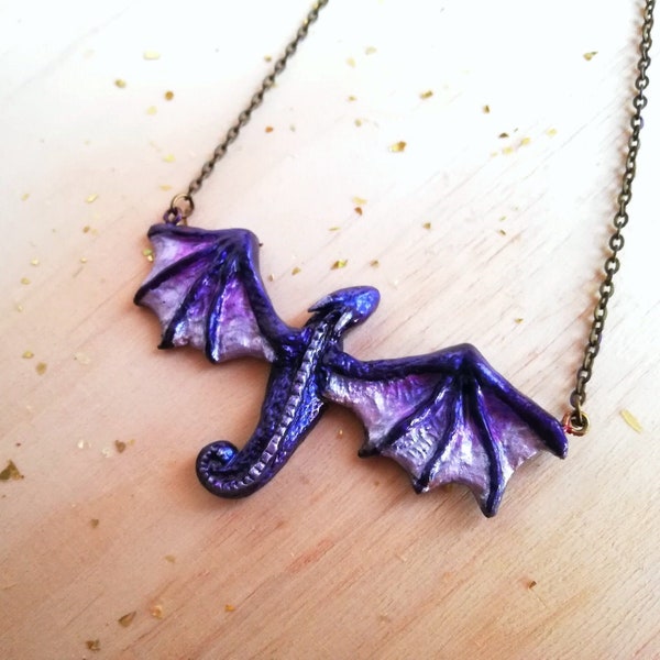 Collier/Pendentif dragon violet / purple dragon necklace/pendant