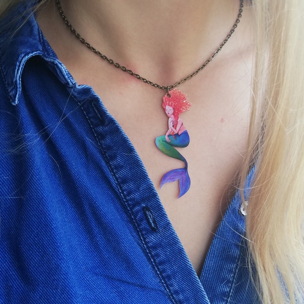 Collier pendentif sirène tousse /ginger mermaid necklace