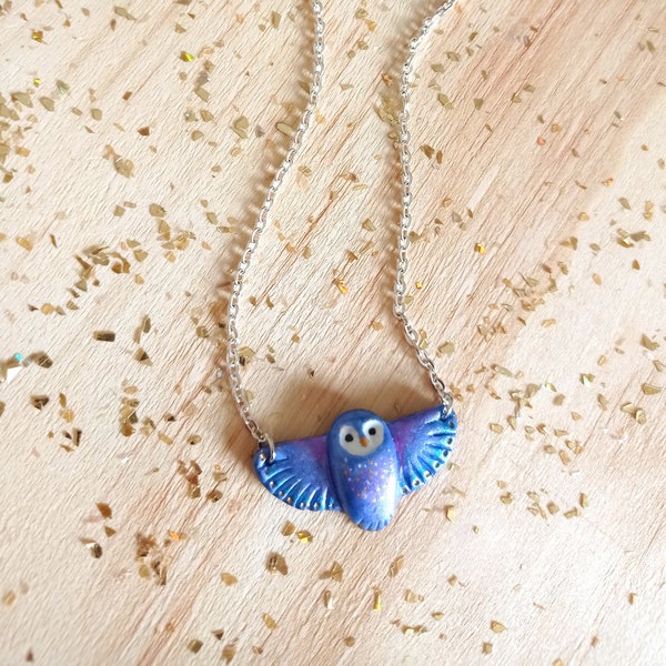 Blue owl pendant necklace / blue owl necklace