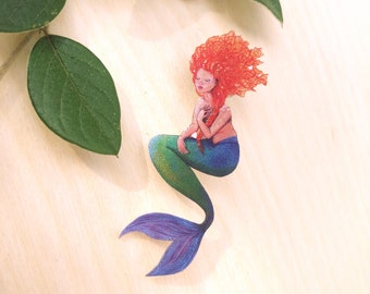 Broche sirène rousse multicolore / ginger mermaid brooch/ pin's