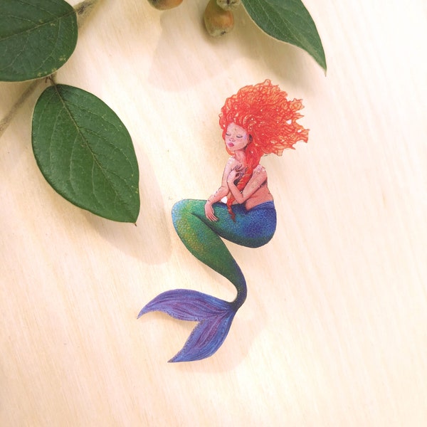 Broche sirène rousse multicolore / ginger mermaid brooch/ pin's