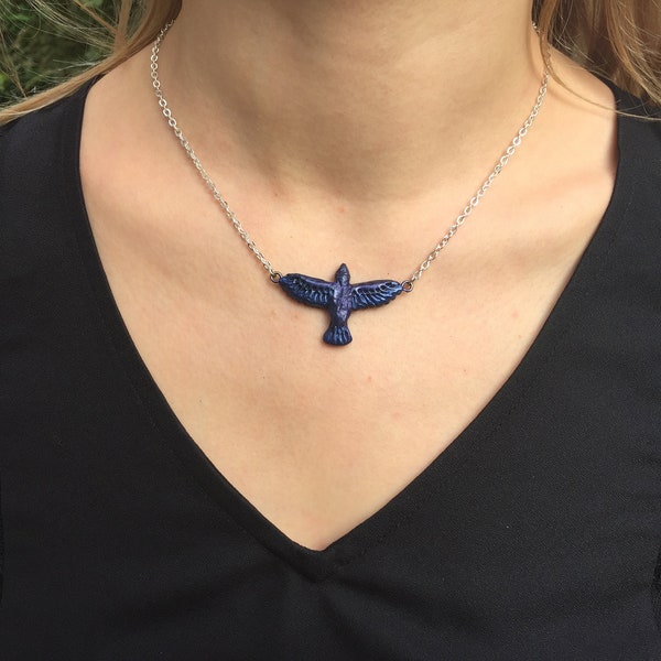 Pendentif oiseau violet bleu / blue-purplee bird necklace