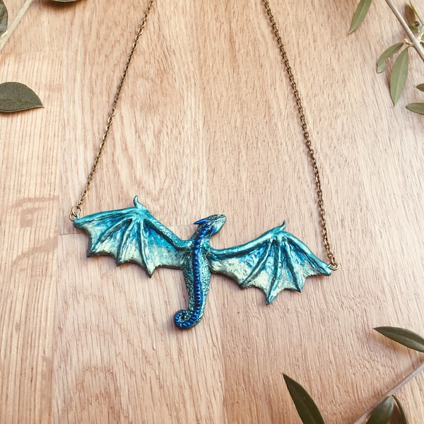 Pendentif dragon bleu turquoise / Turquoise dragon necklace pendant