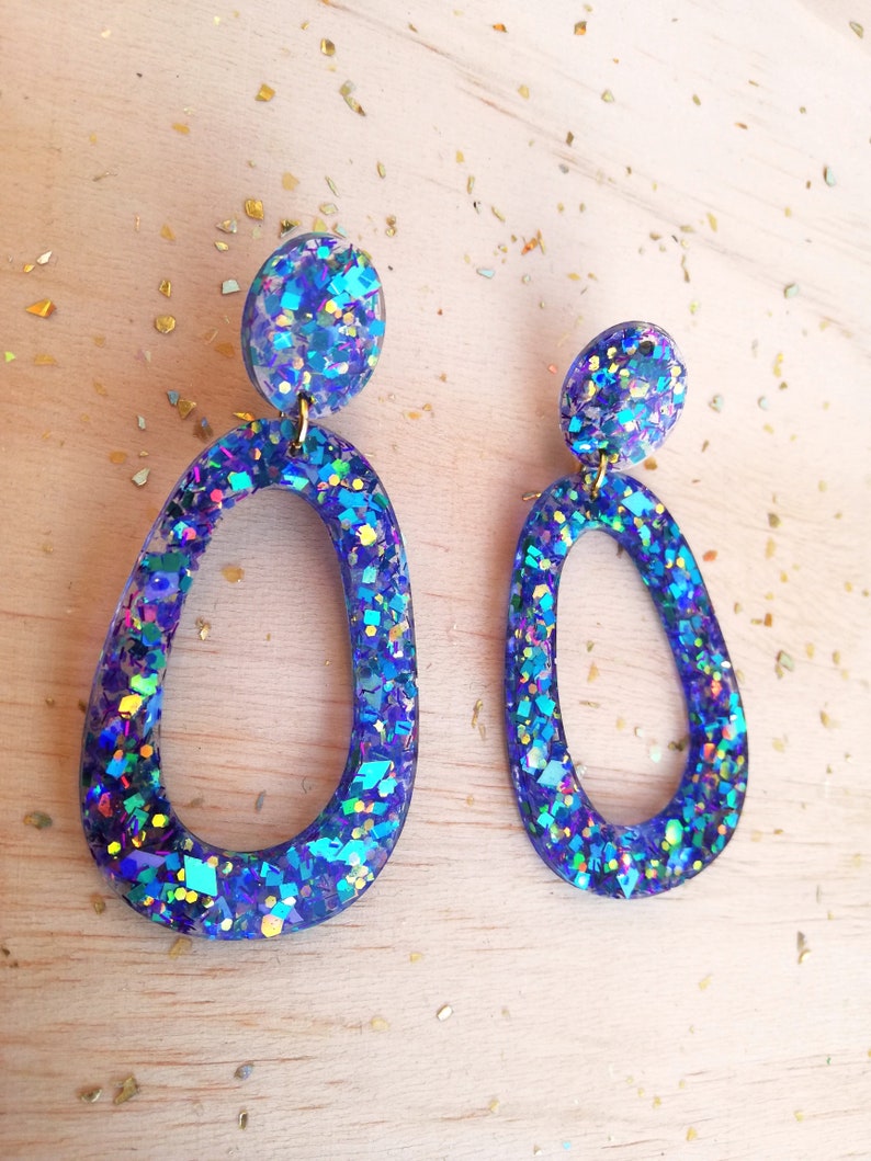 Boucles d'oreilles résine à paillettes Ursula /Ursula glitter epoxy resin earrings image 1