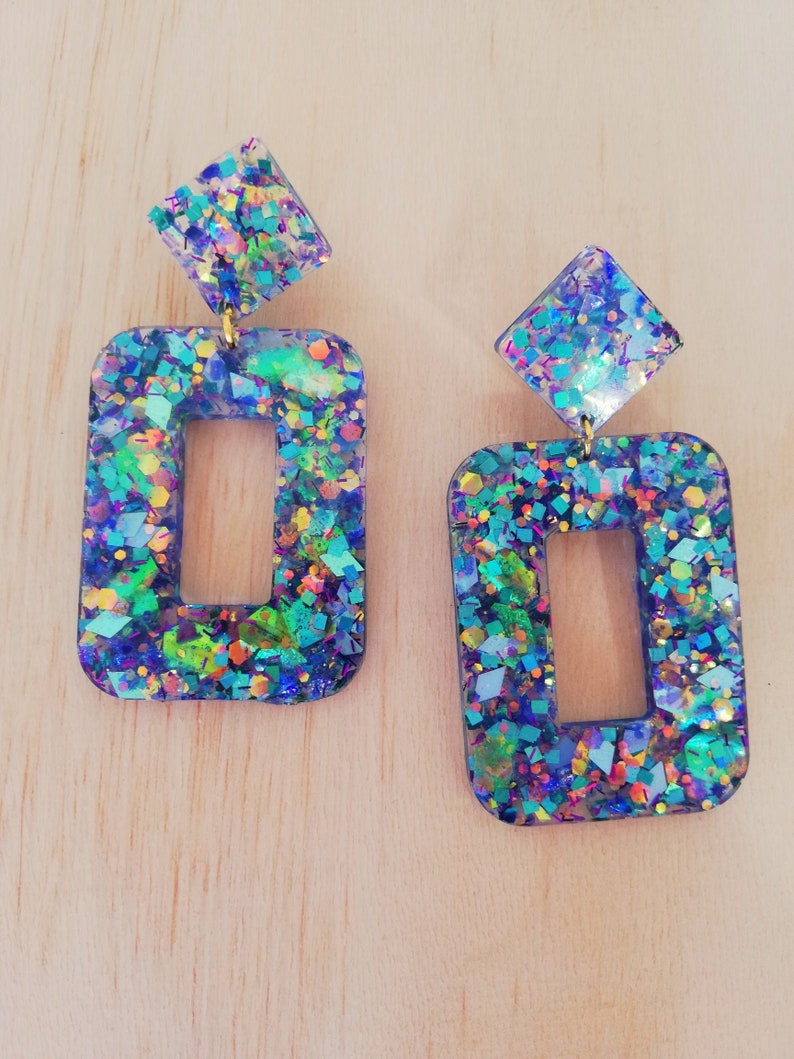 Retro glitter resin earrings Funky Town / Funky town glitter epoxy resin earrings image 1