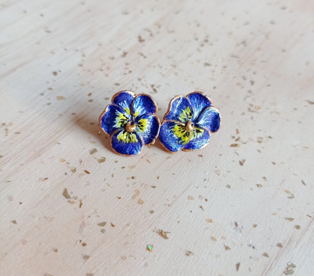 Purple and Gold Pansy Earrings Etsy