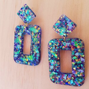 Retro glitter resin earrings Funky Town / Funky town glitter epoxy resin earrings image 2