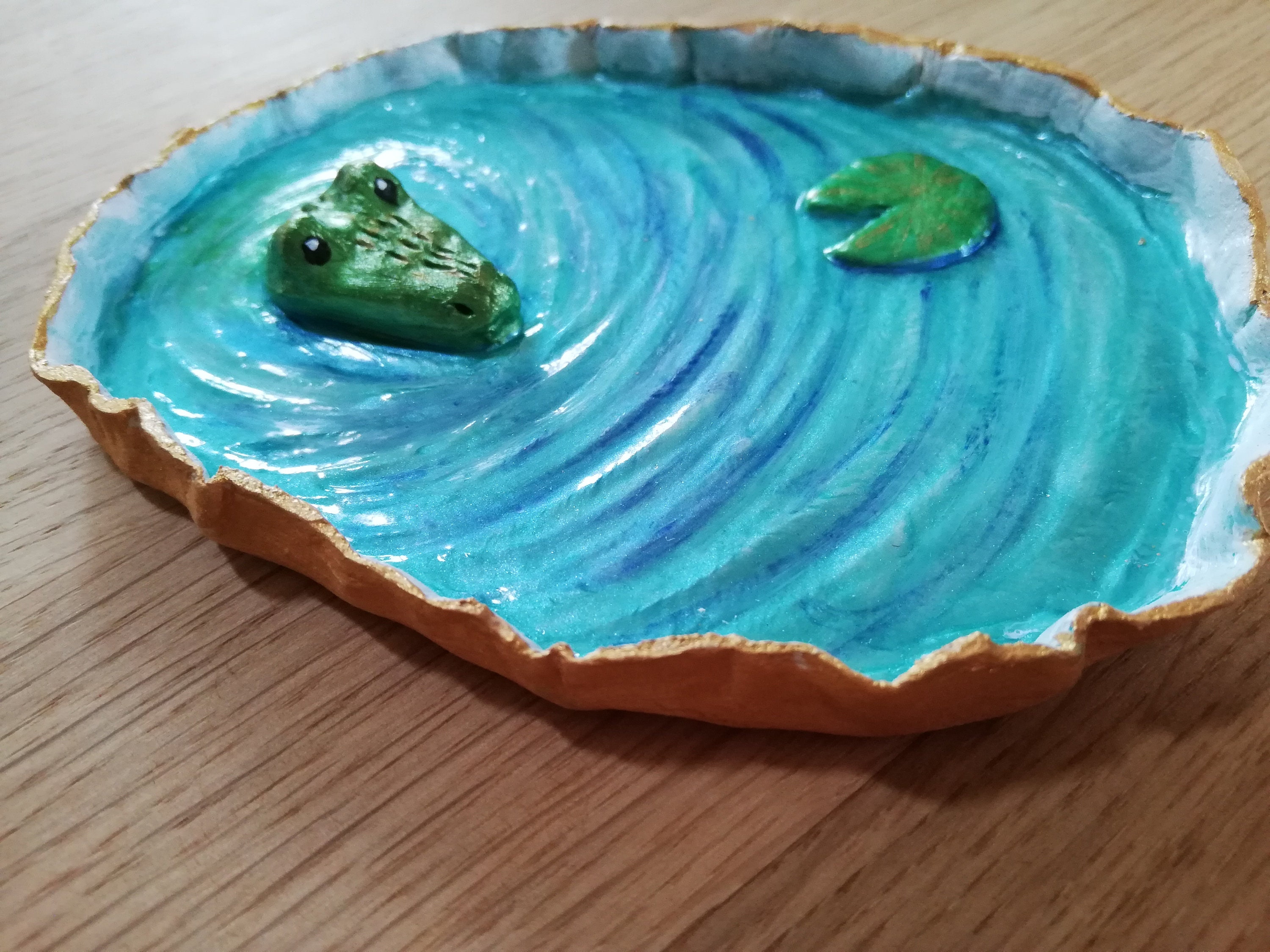 Coupelle Décorative Crocodile et Nénuphar, Coupelle à Bijoux