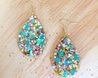 "Carnival" glitter resin earrings / glitter epoxy resin earrings