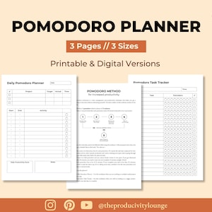 Pomodoro Tracker - Printable and Digital Planner, Time management worksheet, Time log, Pomodoro Technique, Project planning, Time tracker