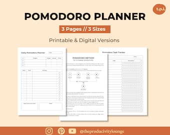 Planificador Pomodoro imprimible: hoja de trabajo para la gestión del tiempo y seguimiento de tareas diarias / temporizador de concentración para la productividad (PDF).