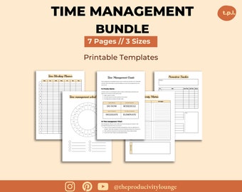 Time management planner bundle printable - Priority matrix , Pomodoro Planner, weekly Time blocking planner, Time wheel productivity planner