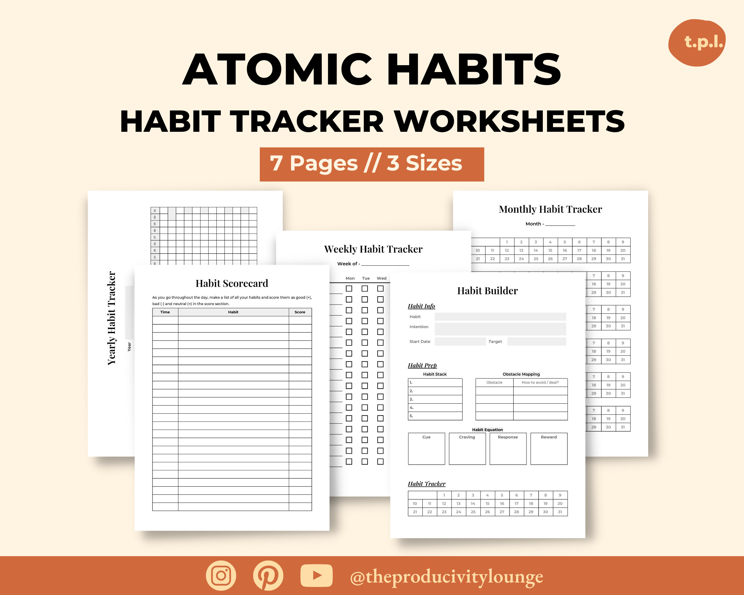 Atomic Habit Tracker Atomic Habits by James Clear Habit Worksheet Daily,  Monthly, Weekly, Yearly Habit Tracker Habit Worksheets 