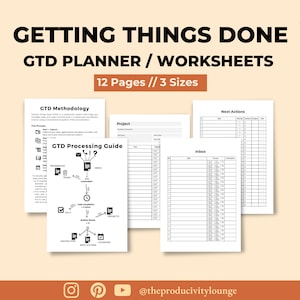 Getting Things Done GTD Template - Printable Productivity Planner bundle, GTD Inbox worksheets; gtd inserts, Task organizer, GTD David Allen