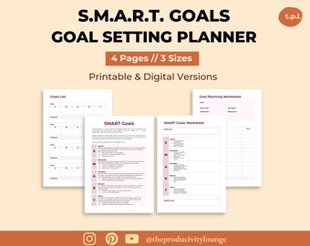 SMART Goal Setting Planner - Goal Planner, Goal Tracker, SMART goals worksheet and template, Vision Board Planner, Productivity Printable