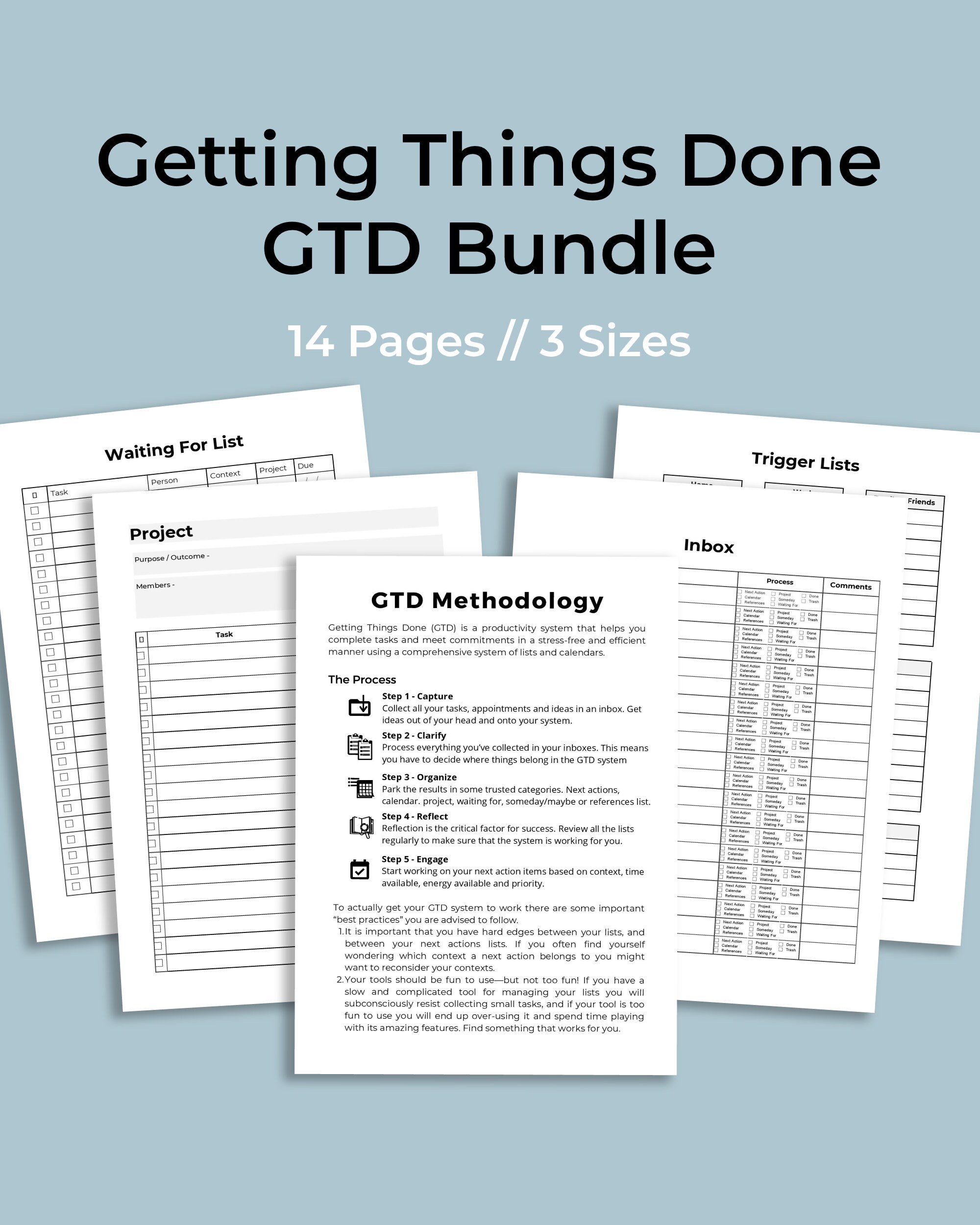 Getting Things Done GTD Printable Planner Editable Pdf GTD Etsy Getting Things Done GTD Printable Planner Editable Pdf GTD Etsy