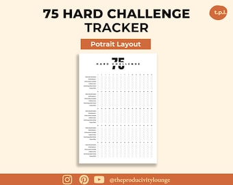 75 Hard Challenge Tracker - 75 Day printable and digital Portrait template - Habit, workout, fitness, personal growth, weight loss planner