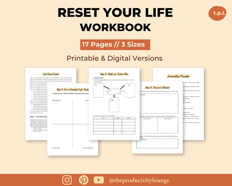 Reset your life printable planning worksheet, Life refresh, Mid year reset, monthly reset, reset worksheets