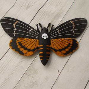 Realistic death head moth felted toy, Young naturalist gift, Original halloween decoration Felt death head moth, Felted bugs toys