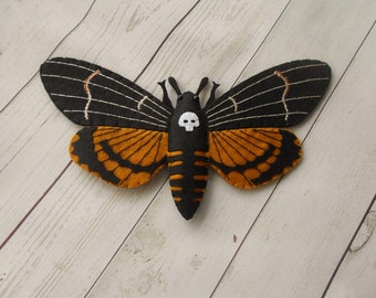 Realistic death head moth felted toy, Young naturalist gift, Original halloween decoration Felt death head moth, Felted bugs toys