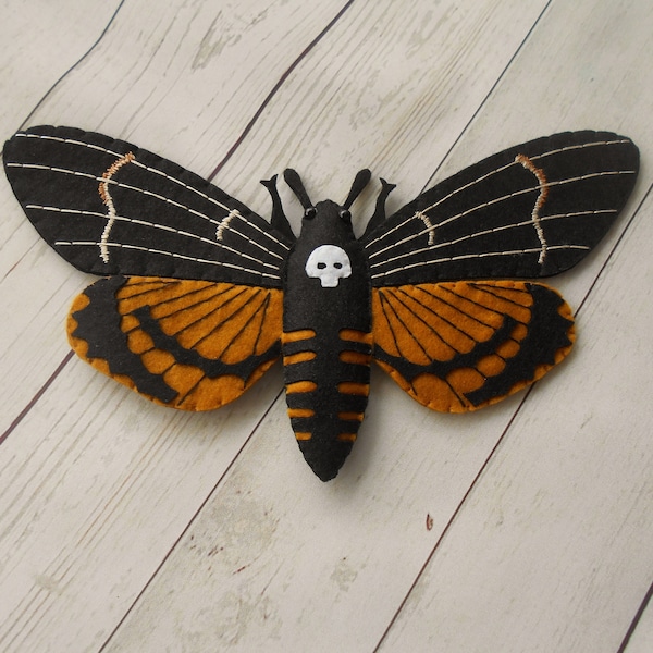 Realistic death head moth felted toy, Young naturalist gift, Original halloween decoration Felt death head moth, Felted bugs toys