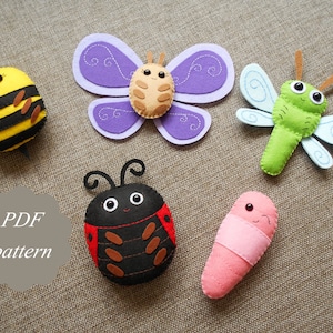 PDF felt pattern PDF bugs Bug collection PDF pattern for women Dragonfly Moth Butterfly Bee Ladybug Educational toys learn bugs Plush bug