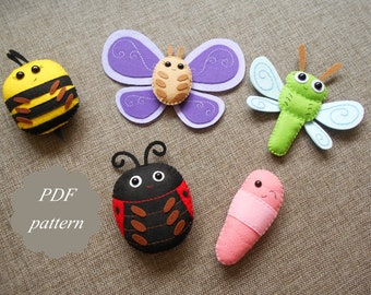 PDF felt pattern PDF bugs Bug collection PDF pattern for women Dragonfly Moth Butterfly Bee Ladybug Educational toys learn bugs Plush bug