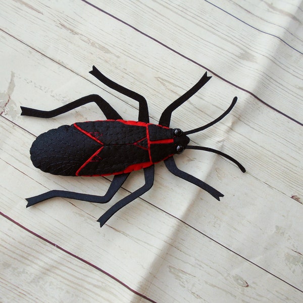 Boxelder Bug from felt - realistic insect figure Black beetle Figurine of Boxelder bug Felted insects for entomologiests Outdoor edcation